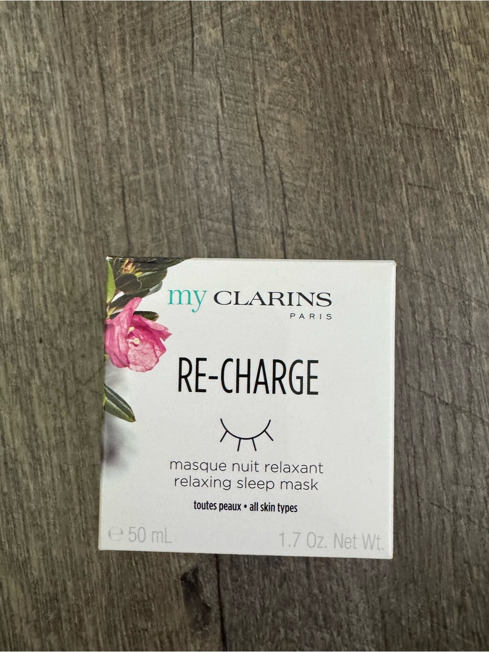 Clarins Re-Charge Relaxing Sleep Mask - White with Pink Floral Accent